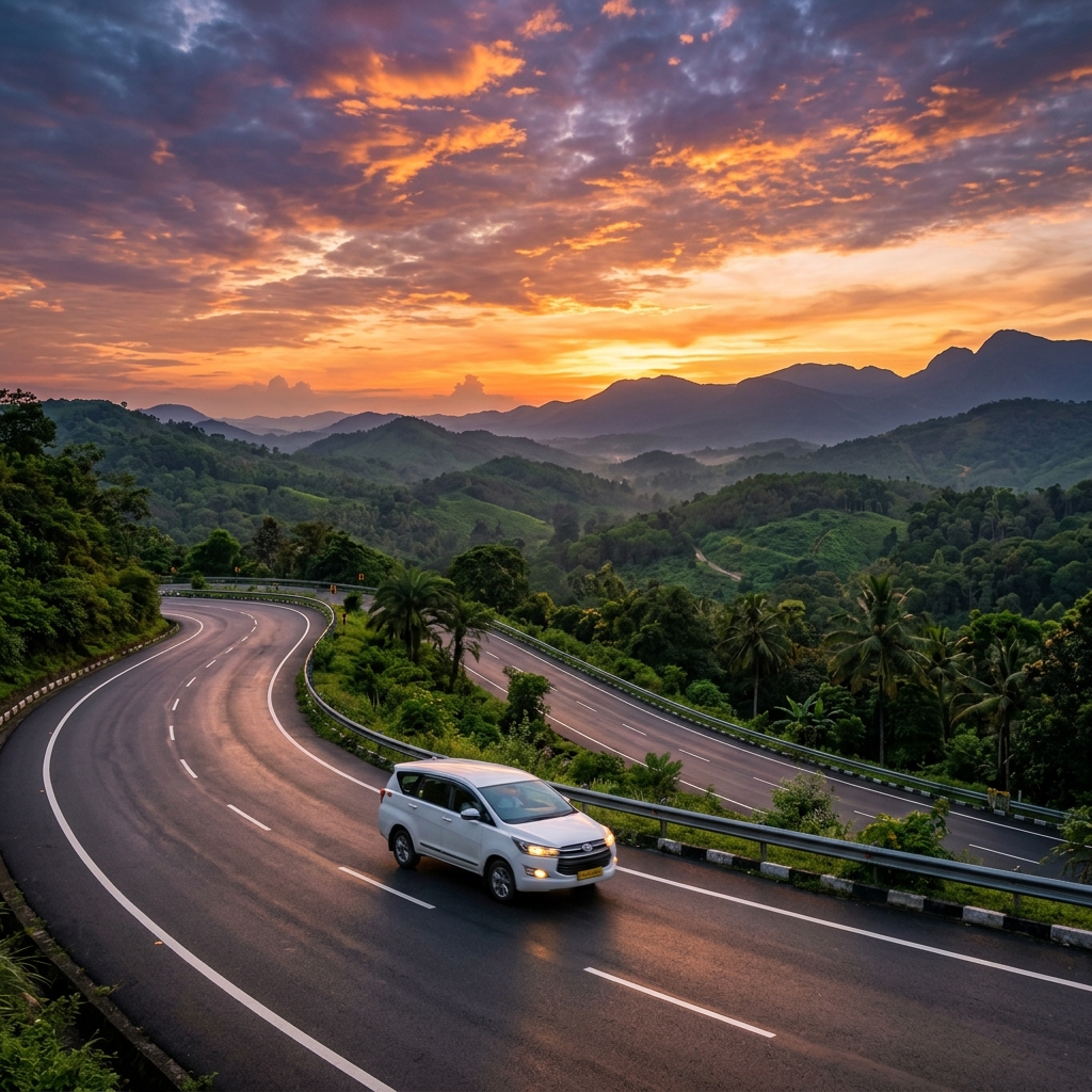 Shanthamma taxi on a scenic South India road